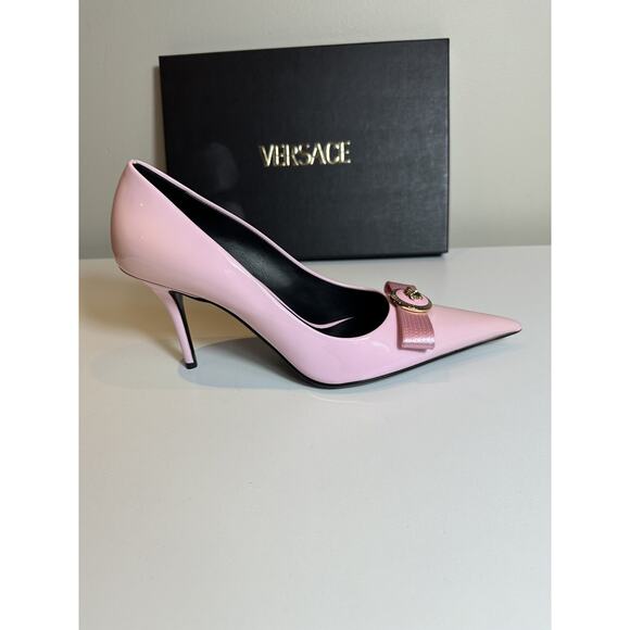 Authentic Versace Pink Patent Leather Pointed Toe Heels Medusa Size 38.5 - Picture 6 of 12